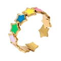 18k gold plated open ring featuring colorful enamel star charms in vibrant multi-colors - Adjustable Open / Colorful Enamel Stars Style B