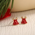 Christmas earrings featuring red dress design with golden edges and festive details - Red Dress Style (EAR0031)