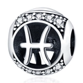 Macro shot of silver Pisces zodiac charm bead with clear cubic zirconia inlay - Pisces