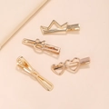 Minimalist gold metal hair clips in crown, cat ear, heart, and geometric bow shapes - 4Pcs Set / Gold
