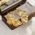 Exaggerated gold ginkgo leaf earrings with pleated metal texture for a stylish look - Golden Fan-shaped Pleated Petal Earrings
