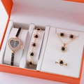 Detailed gift set with heart-shaped quartz watch, jewelry and stones in an orange box - Rose Gold Black Heart Gem Set (7)