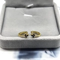 Elegant gold earrings with black flower pendants and white zircon on gray velvet box - Gold Black Zirconia