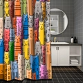 Cortina de ducha 3D impermeable con gatos de colores dibujados a mano para baño - Gatos garabatos coloridos - YS187 / 90*180cm