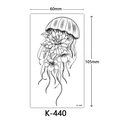 Waterproof temporary tattoo sticker with jellyfish and flower line art, size 60x105mm - K-440 Jellyfish and Flowers
