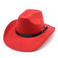 Classic red wool felt western cowboy hat with black leather strap and silver buckle - M (56-58cm) / Red