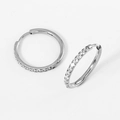 Polished silver stainless steel hoop earrings with pavé set cubic zirconia stones - 2.0*16mm Steel (Pair)