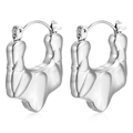 Pendientes de aro en acero inoxidable plateado con diseño de metal líquido y estilo lava - Textura de Lava Aro Grueso Acero (MS-279)