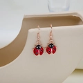 Cute red ladybug hook earrings with black dots and rose gold finish for women - E4345 (Ear Hook Style) / Red/Rose Gold