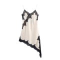 Robe en satin ivoire avec dentelle de cils noire et ourlet asymétrique pour femmes - XS / Beige-Noir