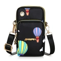 Vertical black nylon crossbody mobile phone bag with colorful balloon print and gold logo - Black Balloon Pattern
