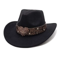 Black western felt cowboy hat with heart-shaped rhinestone leather belt buckle - M (56-58cm) / Black
