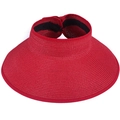 Visiera da sole in paglia rossa da donna con tesa larga per protezione solare estiva - M (56-58cm) / Rosso