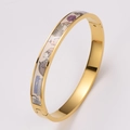 Gold open bangle with cream enamel horse and floral illustration pattern for women - Cream White (White Base)