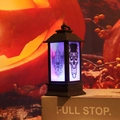 Close-up of a black Halloween lantern with skull patterns and glowing blue-purple light - Skeleton Pattern Lantern