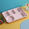 Pink wheat straw divided dining plate with 5 sections for school and home use - Pink