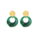 French style resin hoop earrings in vintage dark green and hammered gold metal finish - Gold Green