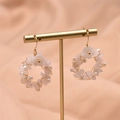 Handmade wire-wrapped hoop earrings with pink gemstones, pearls, and white resin flowers - Rose Quartz Pearl Drop Earrings