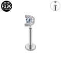 G23 titanium crescent lip stud with zircon and internal thread detail for piercing - Blue & Clear Zirconia Moon / Internal Threaded / Silver