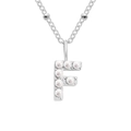 Elegant stainless steel necklace with letter F pendant and white imitation pearls - F-Steel Color