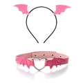 Pink bat wing headband and heart collar set for Halloween party accessories - Pink Bat Headband + Pink Bat Choker