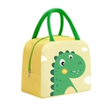 Yellow insulated lunch bag with cartoon dinosaur print and green handles for children - Yellow Dinosaur Cute Style