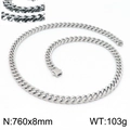 Chaîne cubaine en acier inoxydable argenté pour hommes style hip-hop 760x88mm - Collier Argent 760x8mm