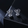Gothic vintage silver heart stud earrings with embossed cross and screw back closure - Single Piece / Silver