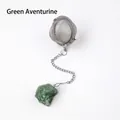 304 stainless steel tea infuser with natural raw green aventurine stone crystal charm - Green Aventurine (Silver)