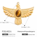 Golden eagle pendant in stainless steel with tiger eye stone and precise dimensions - Tiger Eye Eagle Shape Pendant (PJ91465A)