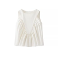 Close-up detail of white sleeveless top showing round neck and V-shaped pleated splicing - S / White