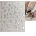 Self-adhesive silver nail stickers with retro metallic lily and heart patterns - SO-172 Retro Flower / Silver