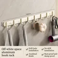 Cream white space aluminum 8-hook wall rack for towels and robes in bathrooms - 8 Hooks / Cream