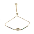 Verstellbares goldenes Evil Eye Armband mit blauem Zirkonia und Schiebeverschluss - Goldene Boxketten-Stil / Blau