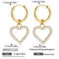 Boucles d'oreilles cœur en acier inoxydable étanche avec zircons blancs, 2,3g - Style Pendentif Coeur Creux (JDE0211110)
