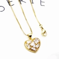 Detailed close-up of 18K gold-plated heart pendant with zircon inlay and box chain clasp - Simple Pavé Heart-Gold (with Necklace)