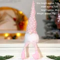 Rosa-weißer Weihnachtsgnom mit langer Mütze und Herzmuster, 38cm sitzende Dekofigur - Puppe-305-A