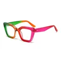 Übergroße modische Sonnenbrille mit Farbverlauf, Goldnieten und UV400-Schutz - Bunter Rahmen Transparente Gläser