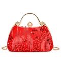 Elegante rote Pailletten-Abendtasche mit goldenem Metallgriff und Perlenverschluss - Rot