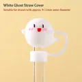 Cute white ghost silicone straw cover cap for 9-11mm reusable drinking straws - White Ghost (For 10mm Straws)