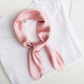 Pink solid color 70cm silk scarf styled on a white t-shirt for daily commute fashion - Pink