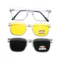 Silver metal square frame glasses with polarized magnetic sun and night vision lenses - Silver