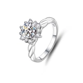 Macro detail of S925 sterling silver sunflower ring with twisted band and Moissanite stone - Adjustable Open / Twisted Rope Texture Style (FDJZ-025)