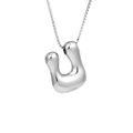 Polished silver irregular U-shaped liquid metal pendant necklace for women - Letter U (Pendant Only)