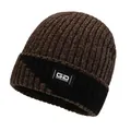 Bonnet en tricot d'hiver pour hommes avec doublure polaire et écusson GD marron et noir - Kaki