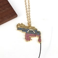 Golden Venezuela map pendant necklace with yellow blue red crystals on gold water wave chain - Venezuela Map Zirconia Style