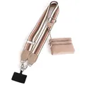 Adjustable brown striped canvas crossbody phone strap with round coin purse and metal hooks - Khaki Striped Style