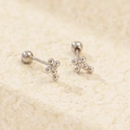 Minimalist s925 silver cross stud earrings with central diamond and screw ball back - 925 Silver / White Gold