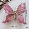 Pink and gold butterfly decorative clip with glitter showing dimensions 25x21cm - Deep Pink