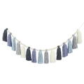 Handmade bohemian tassel garland with blue, grey, and cream cotton fringe and wood beads - Navy Blue 15 Tassels 200cm
